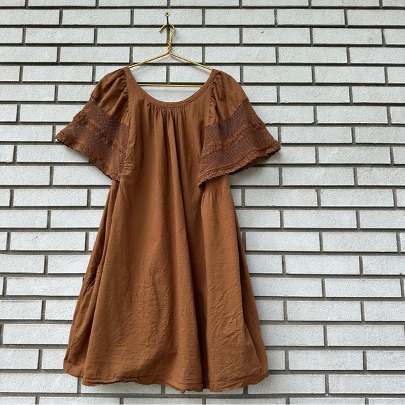 Old Navy Brown Crochet Flutter Sleeve Tie-Back Swing Dress 2X Boho Festival - Picture 5 of 13